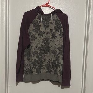 Floral Print Hoodie with Purple Sleeves